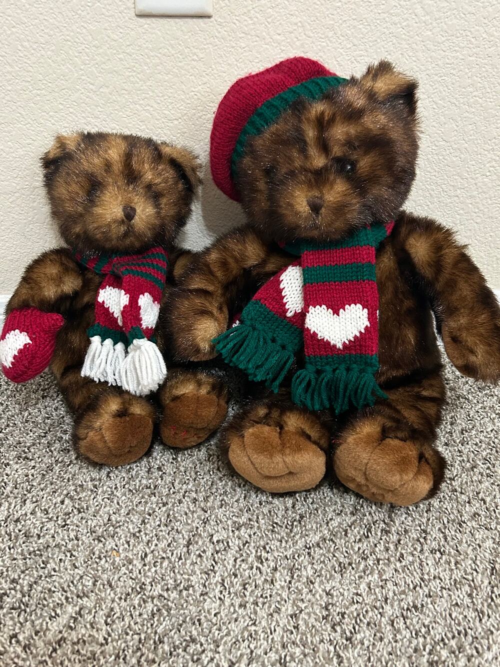 Vintage Dillards Teddy Bears Brown Fuzzy Christmas Knit Plushies Stuffed Animal